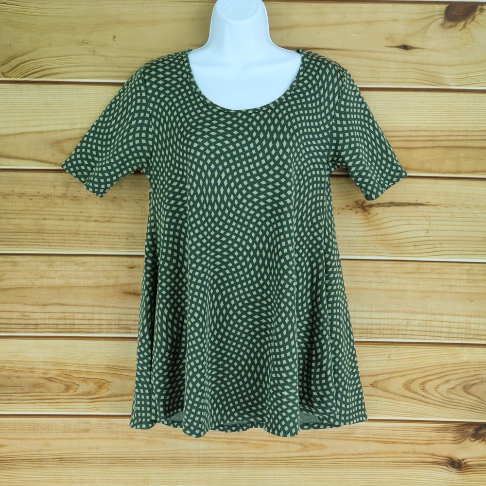 LuLaRoe Short Sleeve Tunic Shirt Womens Sz XS Green Geometric Simply Comfortable